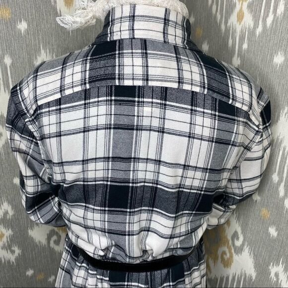 Polo Ralph Lauren Black & White Flannel Embellished Crest Button Up Blouse - Picture 7 of 16